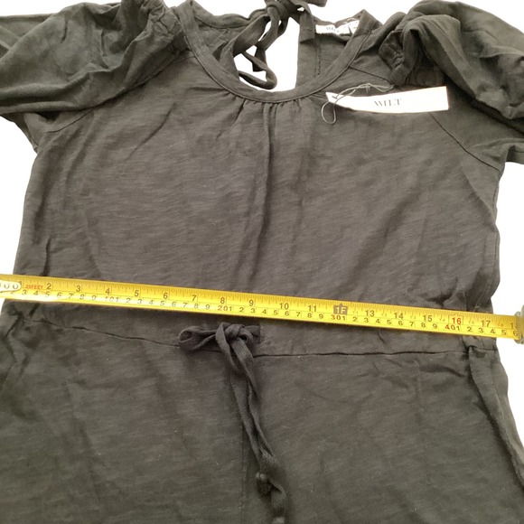 WILT Black Cotton Drawstring Waist Wide Leg Jumpsuit XS Made in USA, Long Sleeve - Picture 6 of 9